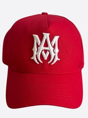 Amiri Red & White MA Logo Trucker Hat